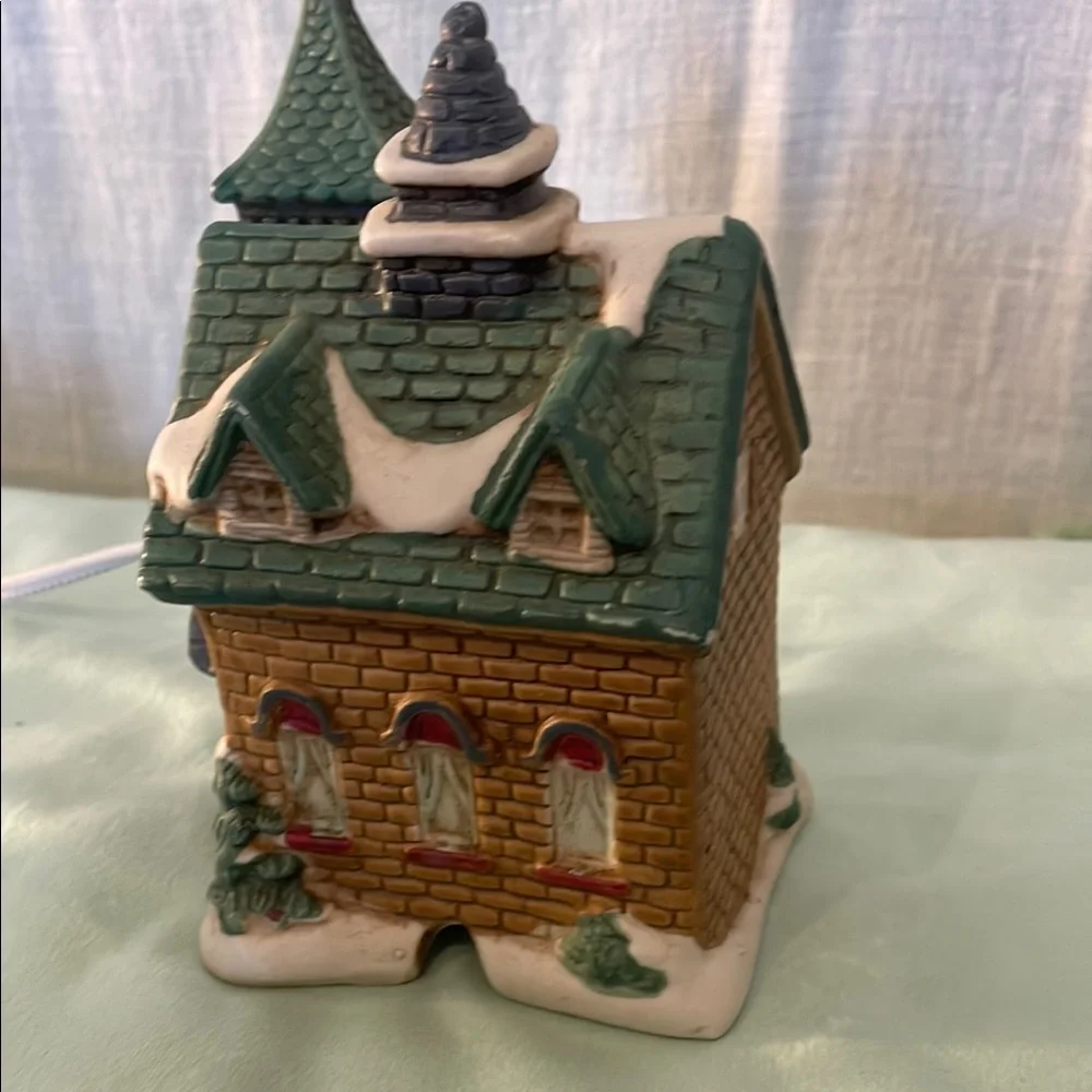Ceramic Snowy Church Figurine holiday village piece lights up